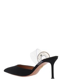 AQUAZZURA Aquazzura Women Black Slingback Mules With Crystal Embellishment And Transparent Strap In Suede Woman