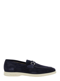 Ferragamo Men 'Cosimo' Blue Loafers With Metallic Hooks On The Front In Suede Man