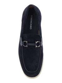 Ferragamo Men 'Cosimo' Blue Loafers With Metallic Hooks On The Front In Suede Man