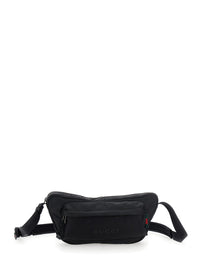Gucci Men Black Pouch With Adjustable Waist Strap And Logo Lettering On The Front In Gg Canvas Man