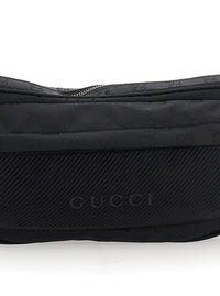 Gucci Men Black Pouch With Adjustable Waist Strap And Logo Lettering On The Front In Gg Canvas Man