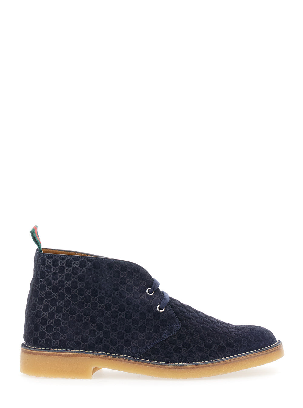 Gucci Men Blue Ankle Boots With Web Detail On The Heel And Low Heel In Gg Suede Man