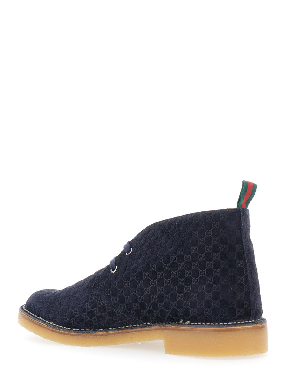 Gucci Men Blue Ankle Boots With Web Detail On The Heel And Low Heel In Gg Suede Man