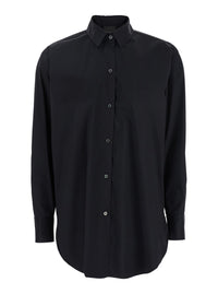 Leplain Women Black Shirt With Classic Collar In Cotton Blend Stretch Woman