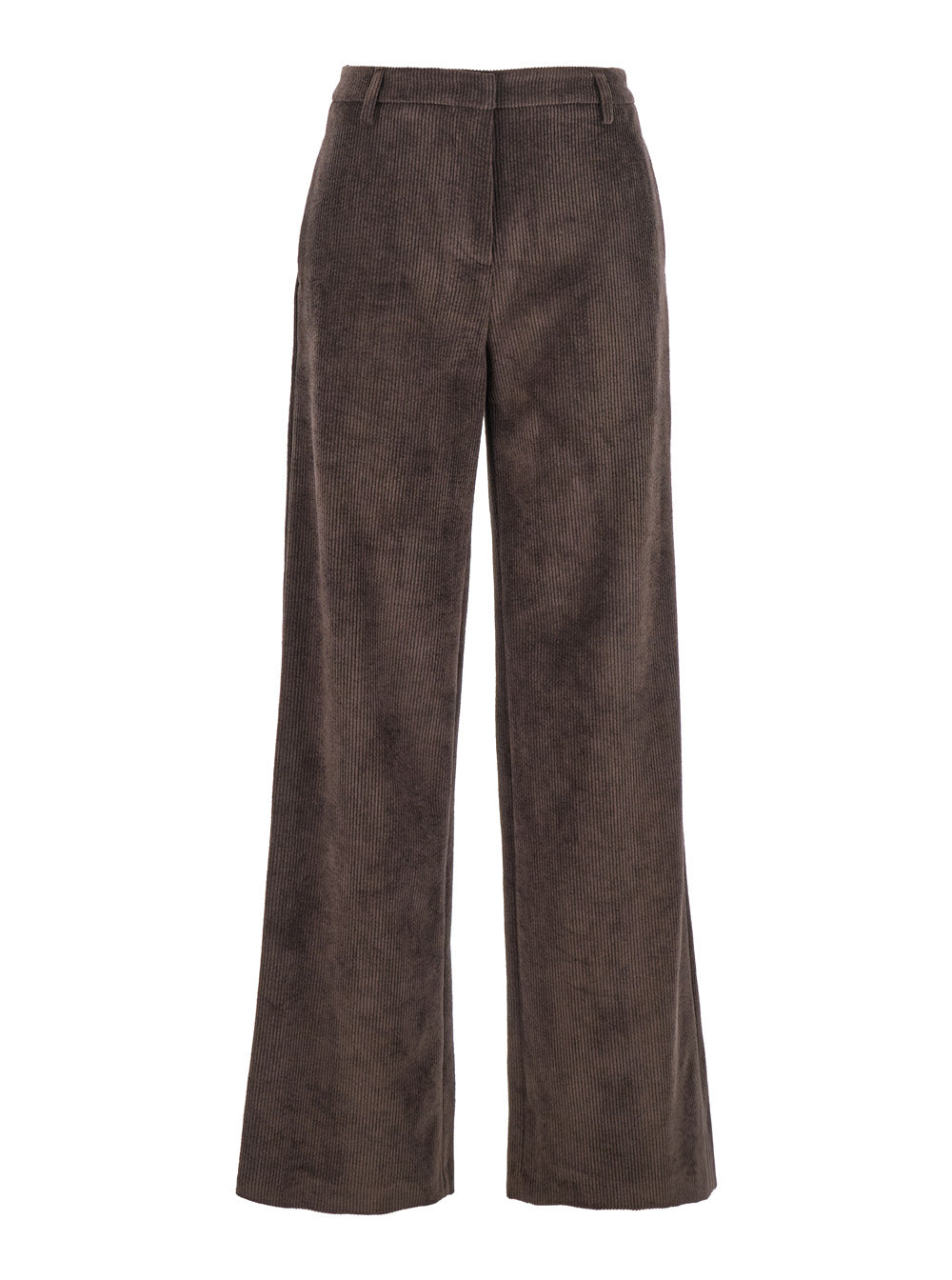 Leplain Women Brown Pants With Belt Loops In Ribbed Velvet Woman