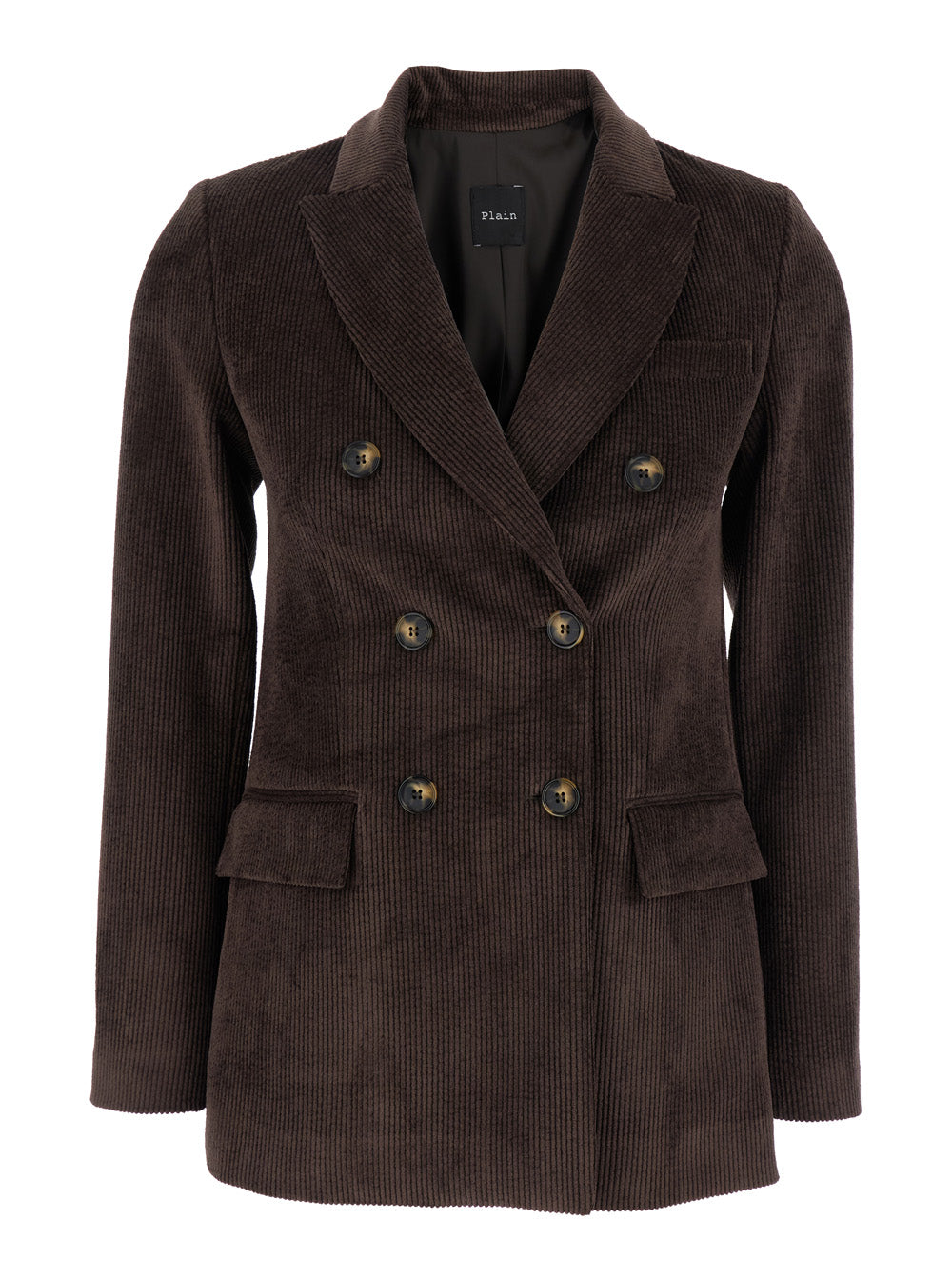 Leplain Women Brown Double-Breasted Jacket With Peak Revers In Ribbed Velvet Woman