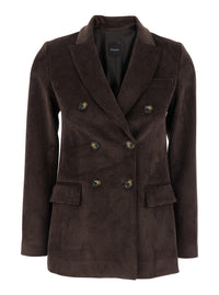 Leplain Women Brown Double-Breasted Jacket With Peak Revers In Ribbed Velvet Woman