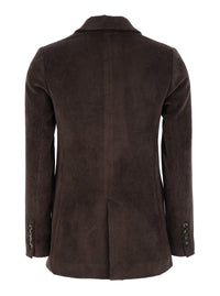 Leplain Women Brown Double-Breasted Jacket With Peak Revers In Ribbed Velvet Woman