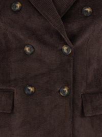 Leplain Women Brown Double-Breasted Jacket With Peak Revers In Ribbed Velvet Woman