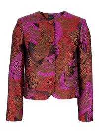 Leplain Women Fuchsia Collarless Jacket With All-Over Broccato Motif In Tech Fabric Woman