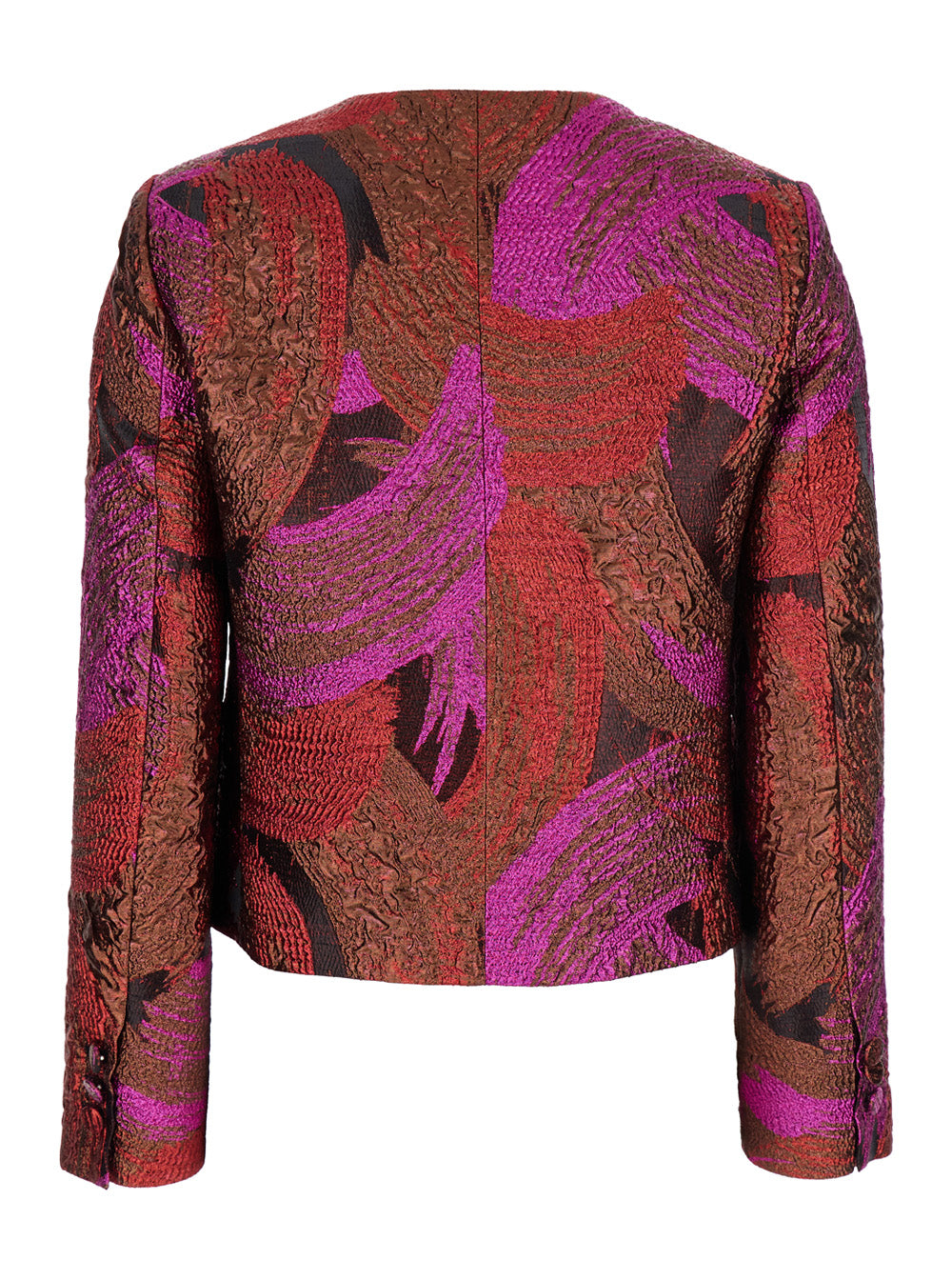 Leplain Women Fuchsia Collarless Jacket With All-Over Broccato Motif In Tech Fabric Woman