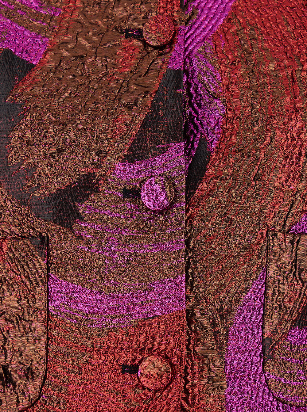 Leplain Women Fuchsia Collarless Jacket With All-Over Broccato Motif In Tech Fabric Woman