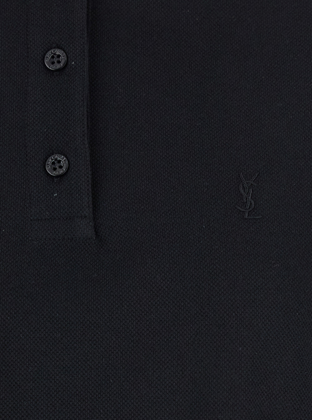 SAINT LAURENT Saint Laurent Women Black Oversize Polo Shirt With Classic Collar And Tonal Logo Embroidery On The Front In Cotton Piquet Woman