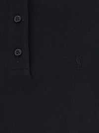 SAINT LAURENT Saint Laurent Women Black Oversize Polo Shirt With Classic Collar And Tonal Logo Embroidery On The Front In Cotton Piquet Woman