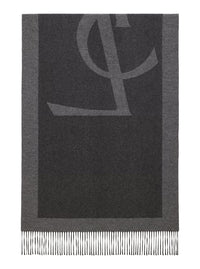 Saint Laurent Women Grey Scarf With Maxi Logo Lettering And Fringed Hem In Silk Woman