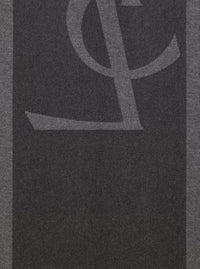 Saint Laurent Women Grey Scarf With Maxi Logo Lettering And Fringed Hem In Silk Woman