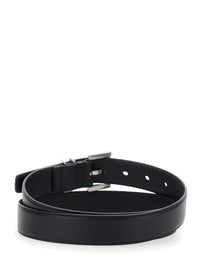 Saint Laurent Women Belt With Cassandre Plate On The Front And Square Buckle In Black Leather For Women