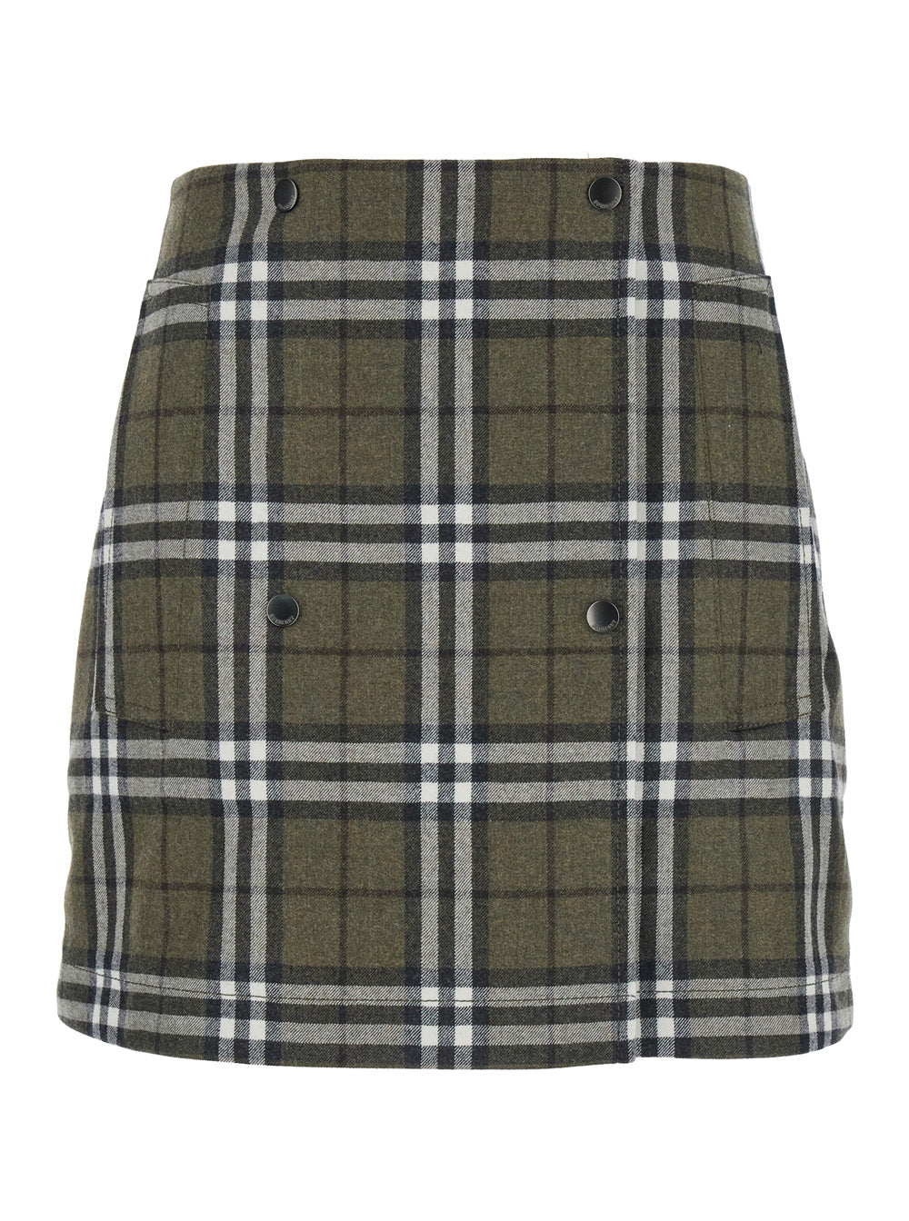 Burberry Women Green Skirt With All-Over Check Motif And Side Pockets In Virgin Wool Woman