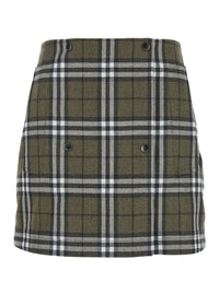 Burberry Women Green Skirt With All-Over Check Motif And Side Pockets In Virgin Wool Woman