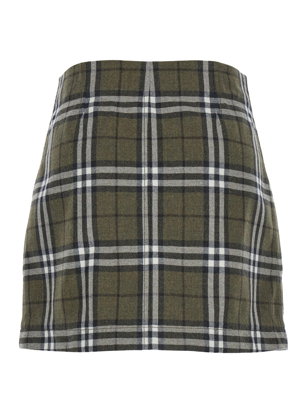 Burberry Women Green Skirt With All-Over Check Motif And Side Pockets In Virgin Wool Woman