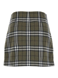 Burberry Women Green Skirt With All-Over Check Motif And Side Pockets In Virgin Wool Woman