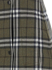 Burberry Women Green Skirt With All-Over Check Motif And Side Pockets In Virgin Wool Woman
