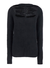 Rick Owens Women Black Sweater With Distressed Effect And Cut-Out Details On The Front In Alpaca Blend Woman