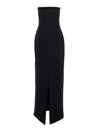 Solace London Women 'Anderson' Black Long Dress With Bare Shoulder And Back Slit In Twill Woman