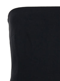 Solace London Women 'Anderson' Black Long Dress With Bare Shoulder And Back Slit In Twill Woman