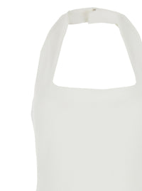 Solace London Women 'Ilona' White Long Dress With Square Neckline In Twill Woman