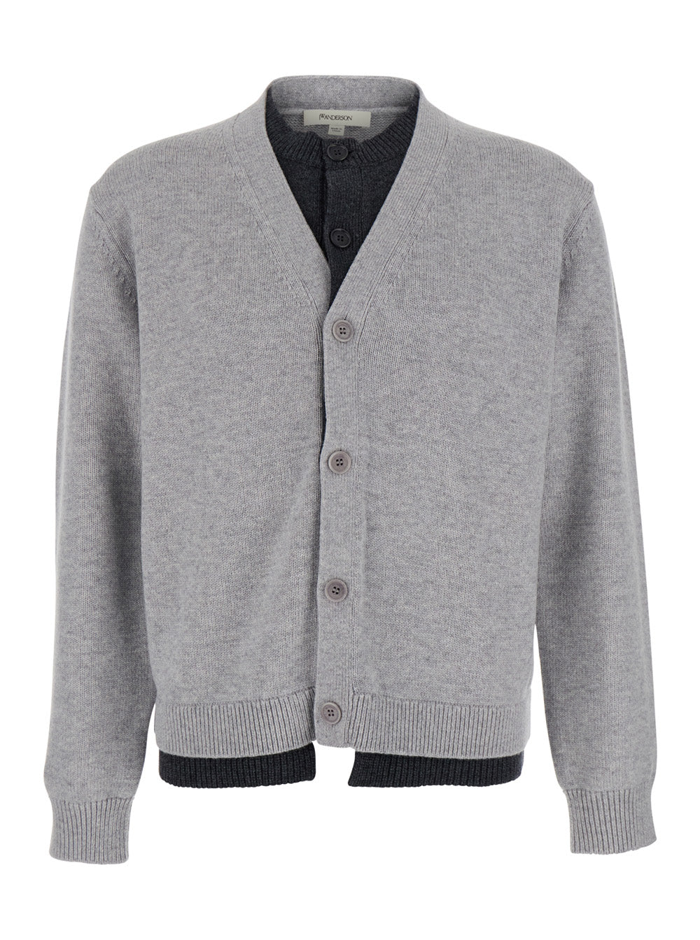 Jw Anderson Men Grey Cardigan With V-Neck And Layered Design In Fabric Man