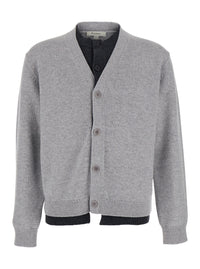 Jw Anderson Men Grey Cardigan With V-Neck And Layered Design In Fabric Man