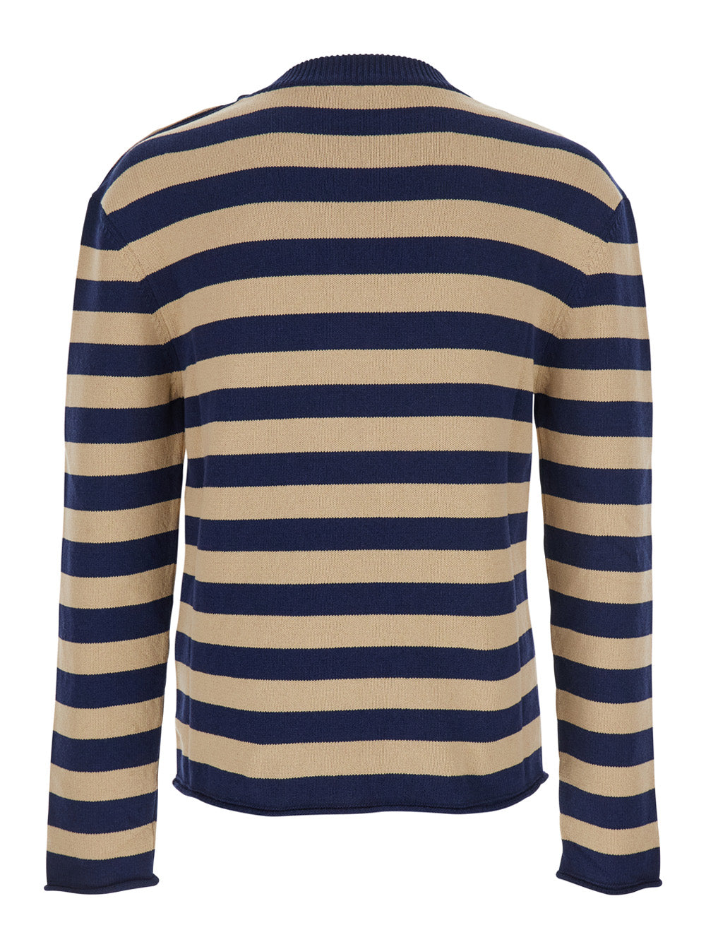 Balmain Men Blue Crewneck Sweater With Logo Lettering On The Front And All-Over Striped Motif In Wool Woman