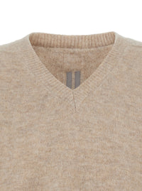 Rick Owens Men Beige Sweater With V Neck And Dropped Shoulders In Wool Blend Man