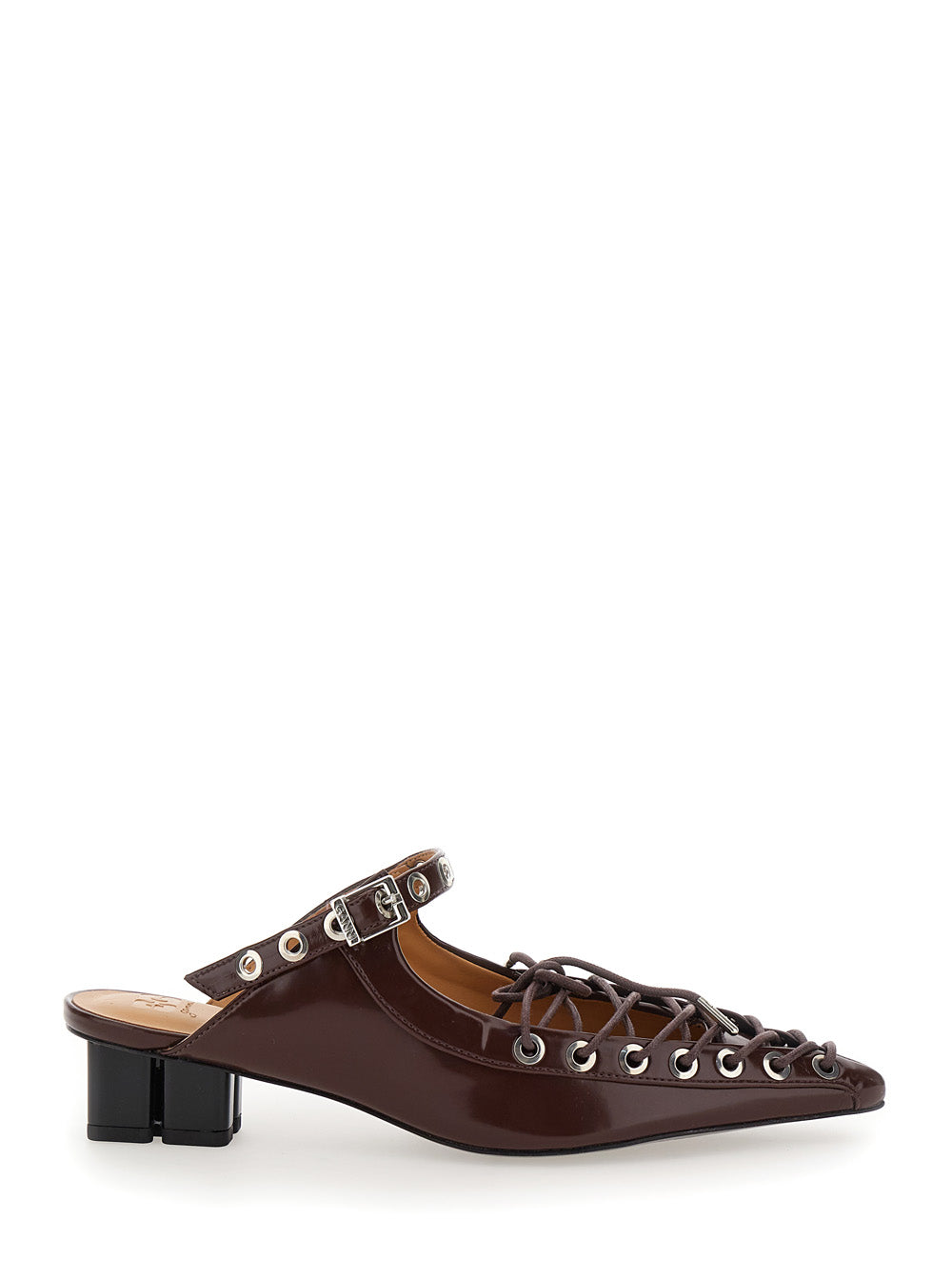 Ganni Women Brown Sandals With Pointed Toe Design And All-Over Laces In Eco Leather Woman