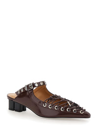 Ganni Women Brown Sandals With Pointed Toe Design And All-Over Laces In Eco Leather Woman