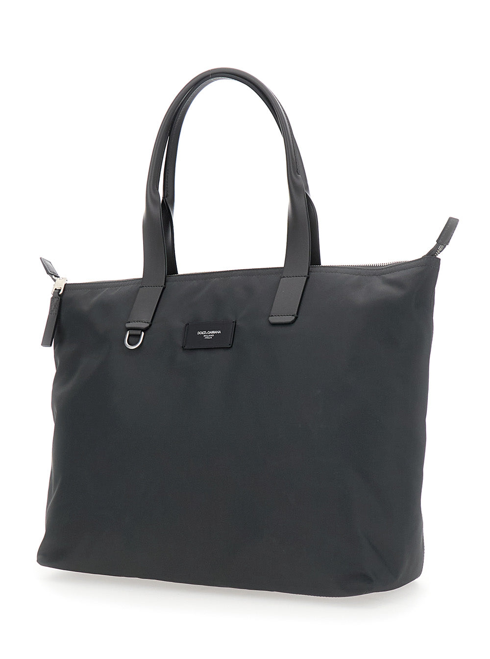 Dolce & Gabbana Men Grey Tote Bag With Two Top Handles And Logo Plaque On The Front In Tech Fabric Man