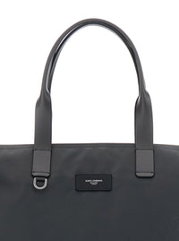 Dolce & Gabbana Men Grey Tote Bag With Two Top Handles And Logo Plaque On The Front In Tech Fabric Man
