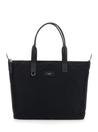 Dolce & Gabbana Men Black Tote Bag With Two Top Handles And Logo Plaque On The Front In Tech Fabric Man