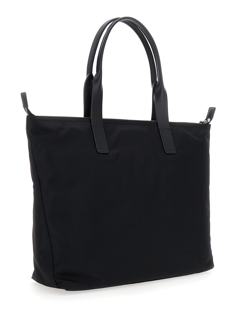 Dolce & Gabbana Men Black Tote Bag With Two Top Handles And Logo Plaque On The Front In Tech Fabric Man