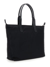 Dolce & Gabbana Men Black Tote Bag With Two Top Handles And Logo Plaque On The Front In Tech Fabric Man