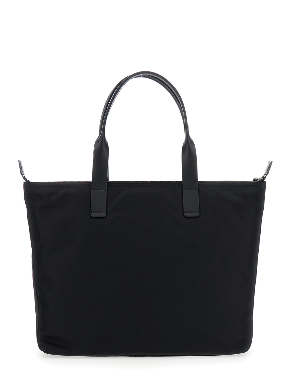 Dolce & Gabbana Men Black Tote Bag With Two Top Handles And Logo Plaque On The Front In Tech Fabric Man