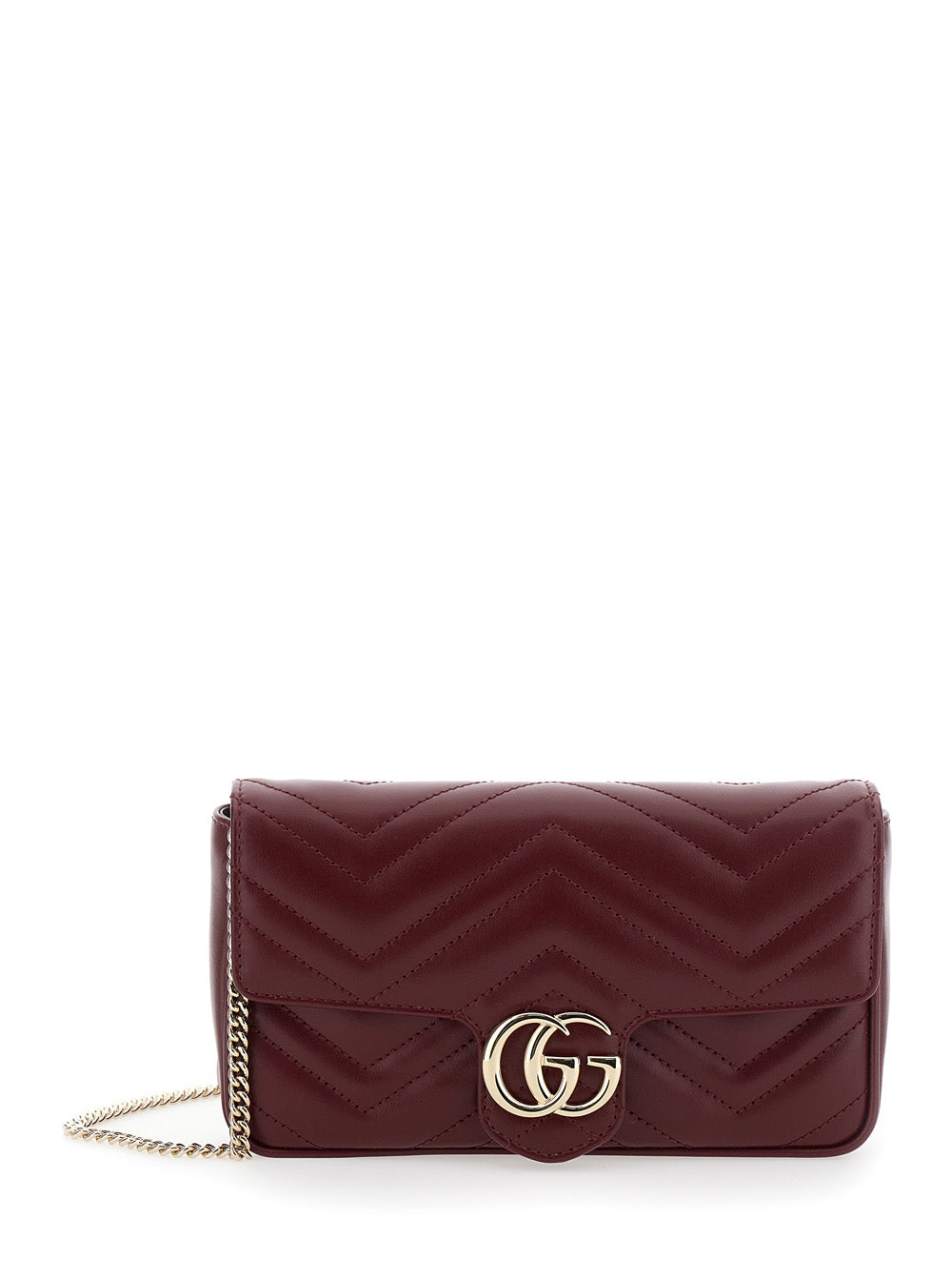 Gucci Women 'Gg Marmont 2.0' Bordeaux Mini Crossbody Bag With Double G In Chevron Leather Woman
