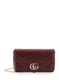 Gucci Women 'Gg Marmont 2.0' Bordeaux Mini Crossbody Bag With Double G In Chevron Leather Woman