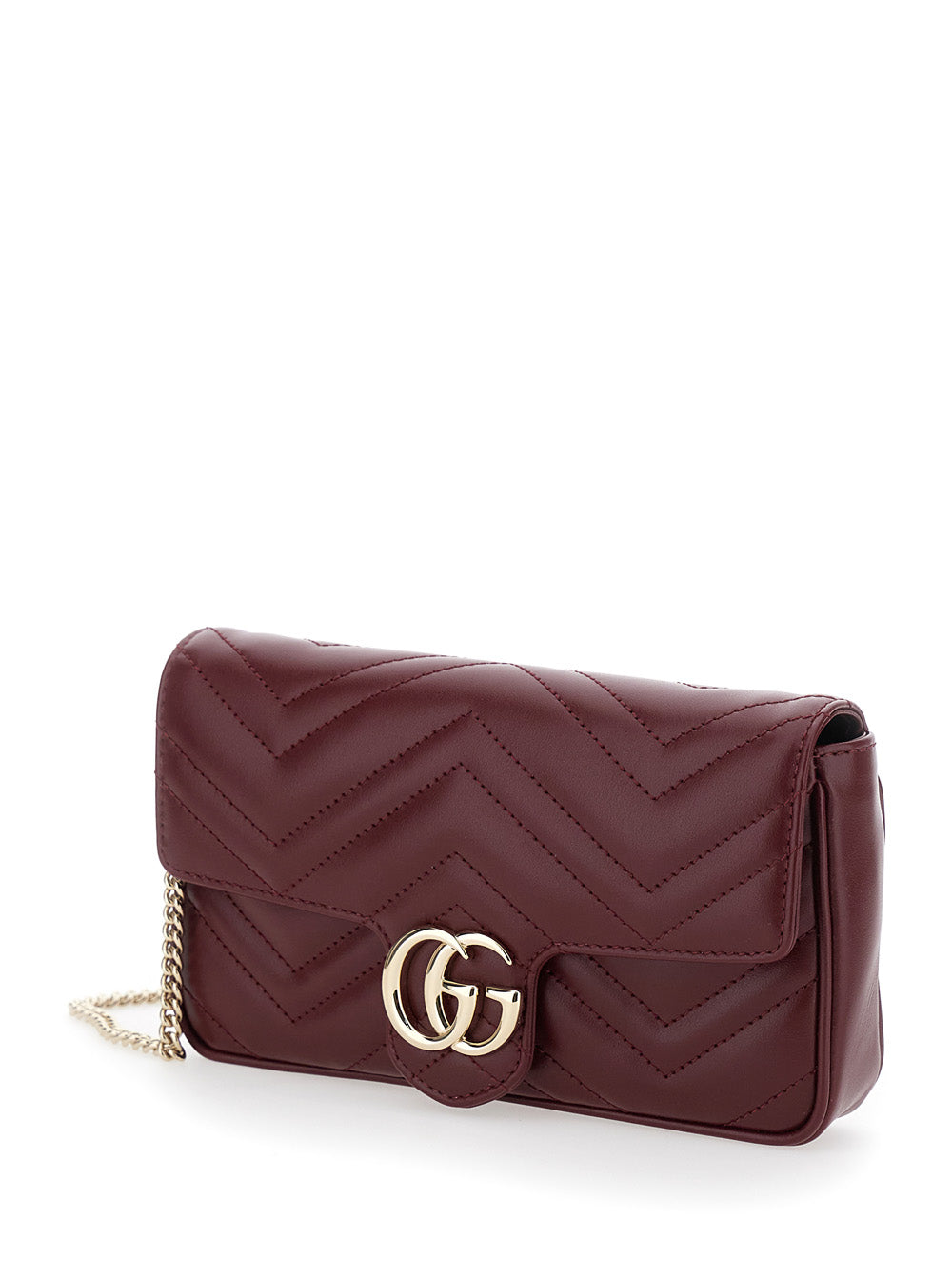 Gucci Women 'Gg Marmont 2.0' Bordeaux Mini Crossbody Bag With Double G In Chevron Leather Woman