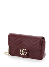 Gucci Women 'Gg Marmont 2.0' Bordeaux Mini Crossbody Bag With Double G In Chevron Leather Woman