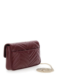 Gucci Women 'Gg Marmont 2.0' Bordeaux Mini Crossbody Bag With Double G In Chevron Leather Woman