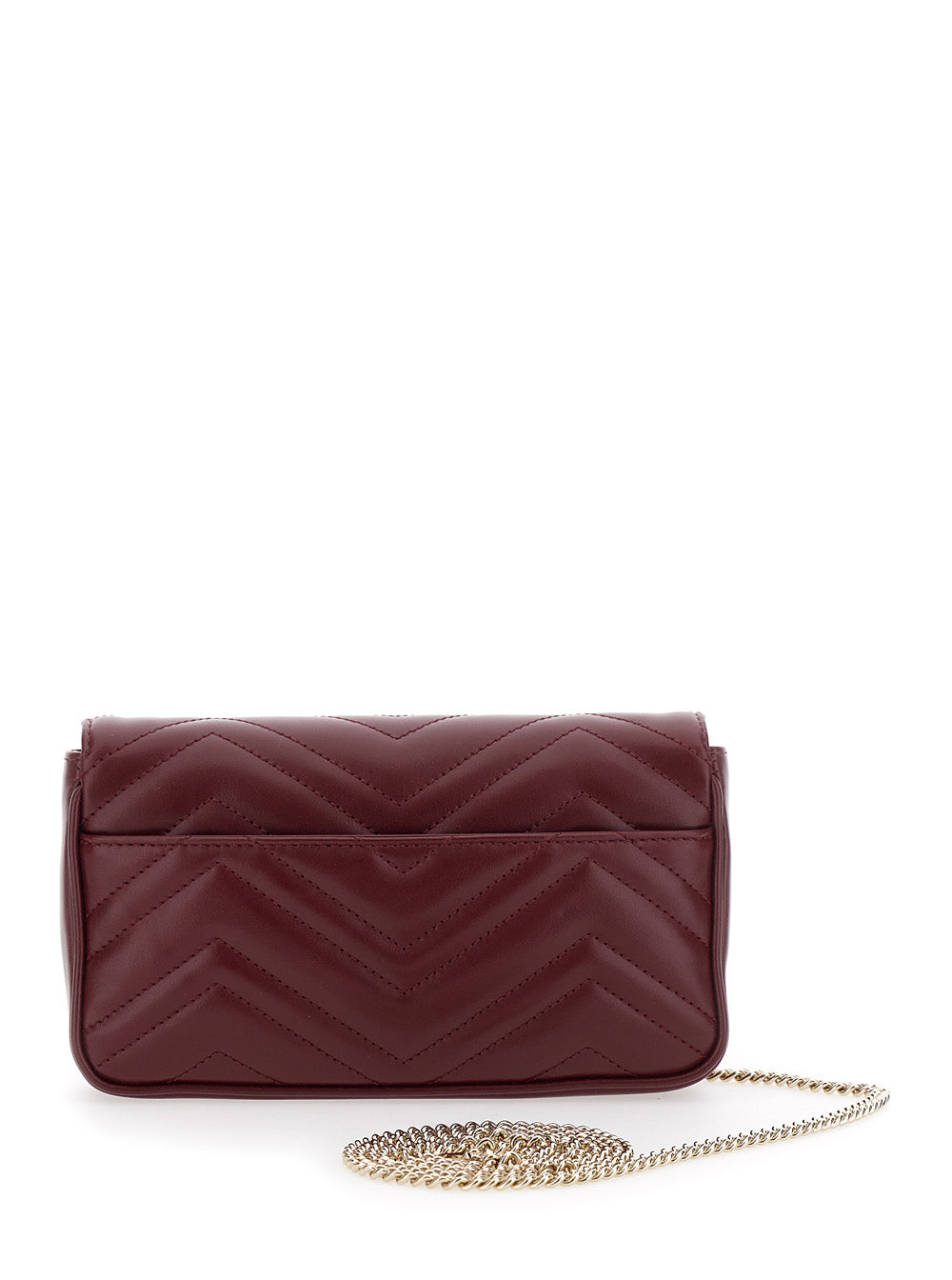 Gucci Women 'Gg Marmont 2.0' Bordeaux Mini Crossbody Bag With Double G In Chevron Leather Woman