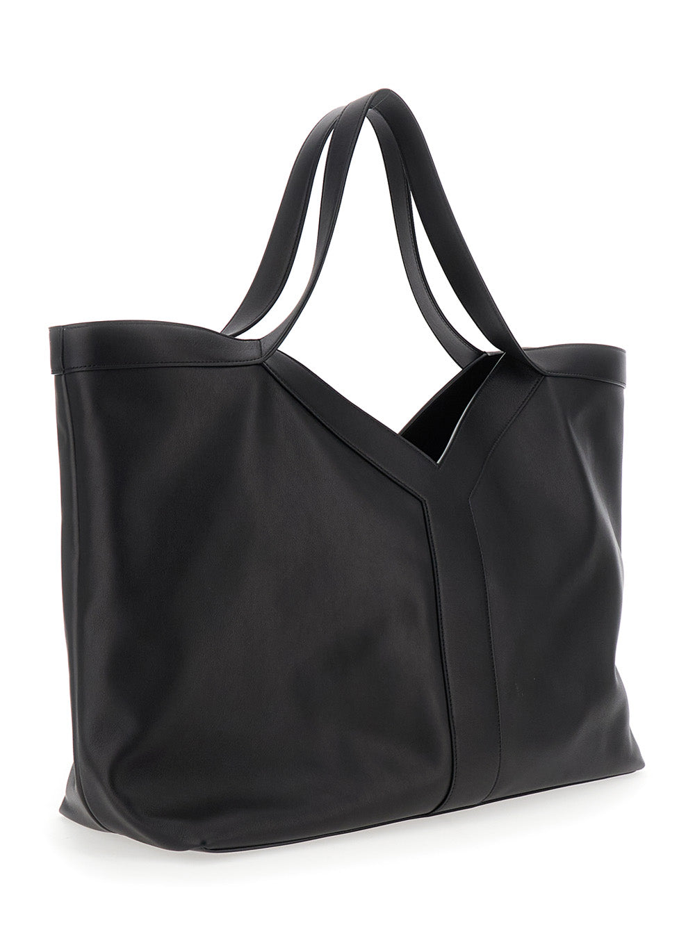 Saint Laurent Men Black Tote Bag With Two Top Handles And Hook Closure In Leather Man