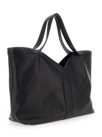 Saint Laurent Men Black Tote Bag With Two Top Handles And Hook Closure In Leather Man